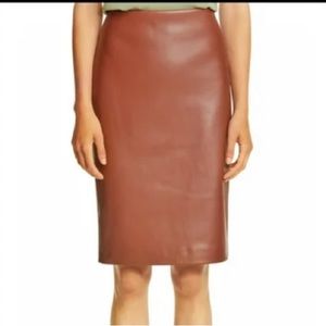 NWT Theory Classic Skinny Pencil Skirt Bedford Faux Leather Chestnut Brown 2
